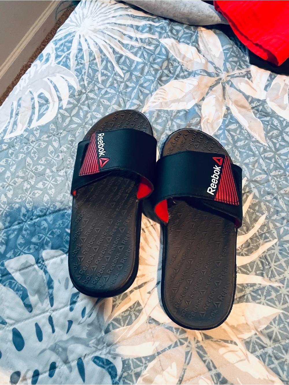 Reebok Black and Red Kids' Slide Sandals